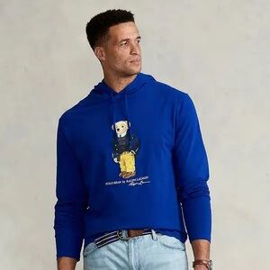NWT- Ralph Lauren Polo Bear Jersey Hooded T-Shirt in Blue Size: XXL